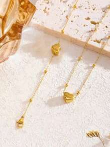 1 套 2 件 18K 镀金不锈钢链项链和手链套装，配有可爱的串珠链和丰满的心形吊坠，优雅的珠宝套装，适合女性在派对、约会时佩戴，或作为情人节礼物，情人节、妈妈、母亲、母亲节、礼物 - 金黃色 - 查看 6