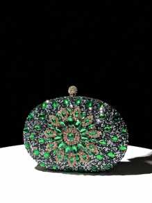 Dedoo 新款椭圆形晚宴包，包身镶嵌闪耀水钻，呈类似向日葵的图案分布，搭配金色链条。可手拿、单肩或斜挎，轻奢风格，适合搭配派对、婚礼等正式晚宴场合的正式晚礼服。