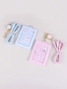 1 Pezzo Porta Card Rosa Con Lanyard, Carino Articolo Per Ufficio Scolastico Per Id Studente, Abbonamento Autobus, Badge Di Lavoro, Custodia Estetica Per Card
