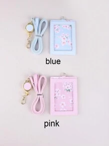 1 Pezzo Porta Card Rosa Con Lanyard, Carino Articolo Per Ufficio Scolastico Per Id Studente, Abbonamento Autobus, Badge Di Lavoro, Custodia Estetica Per Card