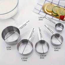 5 xícaras de medição + 5 colheres de medição, xícaras e colheres de medição empilháveis de aço inoxidável para produtos secos ou líquidos, utensílios de cozinha para cozinhar e assar, suprimentos para assar - Prata - Ver 2