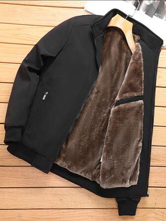 1pc Men's Thickened Thermal Lined Stand Collar Casual Jacket, New Style For Autumn/Winter