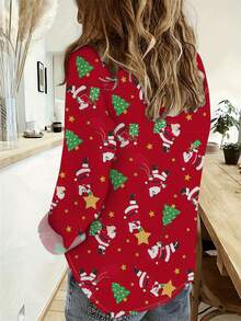 2024 neues Weihnachtsmann Digitaldruck Lässig Shirt mit langen Ärmeln