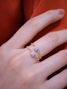 1 chiếc nhẫn xích kéo có thể điều chỉnh được làm từ bạc Sterling S925 mạ vàng 18K cắt kiểu công chúa đính kim cương, phụ kiện đeo hàng ngày - phong cách 1 - Xem 9