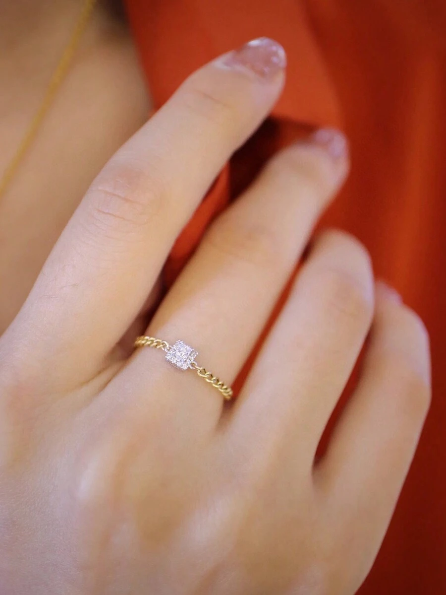 1 chiếc nhẫn xích kéo có thể điều chỉnh được làm từ bạc Sterling S925 mạ vàng 18K cắt kiểu công chúa đính kim cương, phụ kiện đeo hàng ngày - phong cách 1 - Xem 1