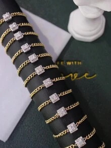1 chiếc nhẫn xích kéo có thể điều chỉnh được làm từ bạc Sterling S925 mạ vàng 18K cắt kiểu công chúa đính kim cương, phụ kiện đeo hàng ngày - phong cách 1 - Xem 5