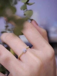 1 chiếc nhẫn xích kéo có thể điều chỉnh được làm từ bạc Sterling S925 mạ vàng 18K cắt kiểu công chúa đính kim cương, phụ kiện đeo hàng ngày - phong cách 1 - Xem 4