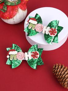 2 kẹp tóc lấp lánh đính sequin Giáng sinh cho nữ, nơ tóc lấp lánh có mũ ông già Noel và chữ cái, phụ kiện tóc Giáng sinh cho nữ, tiệc Giáng sinh, phụ kiện tóc tiệc, sử dụng hàng ngày - Nhiều màu - Xem 3