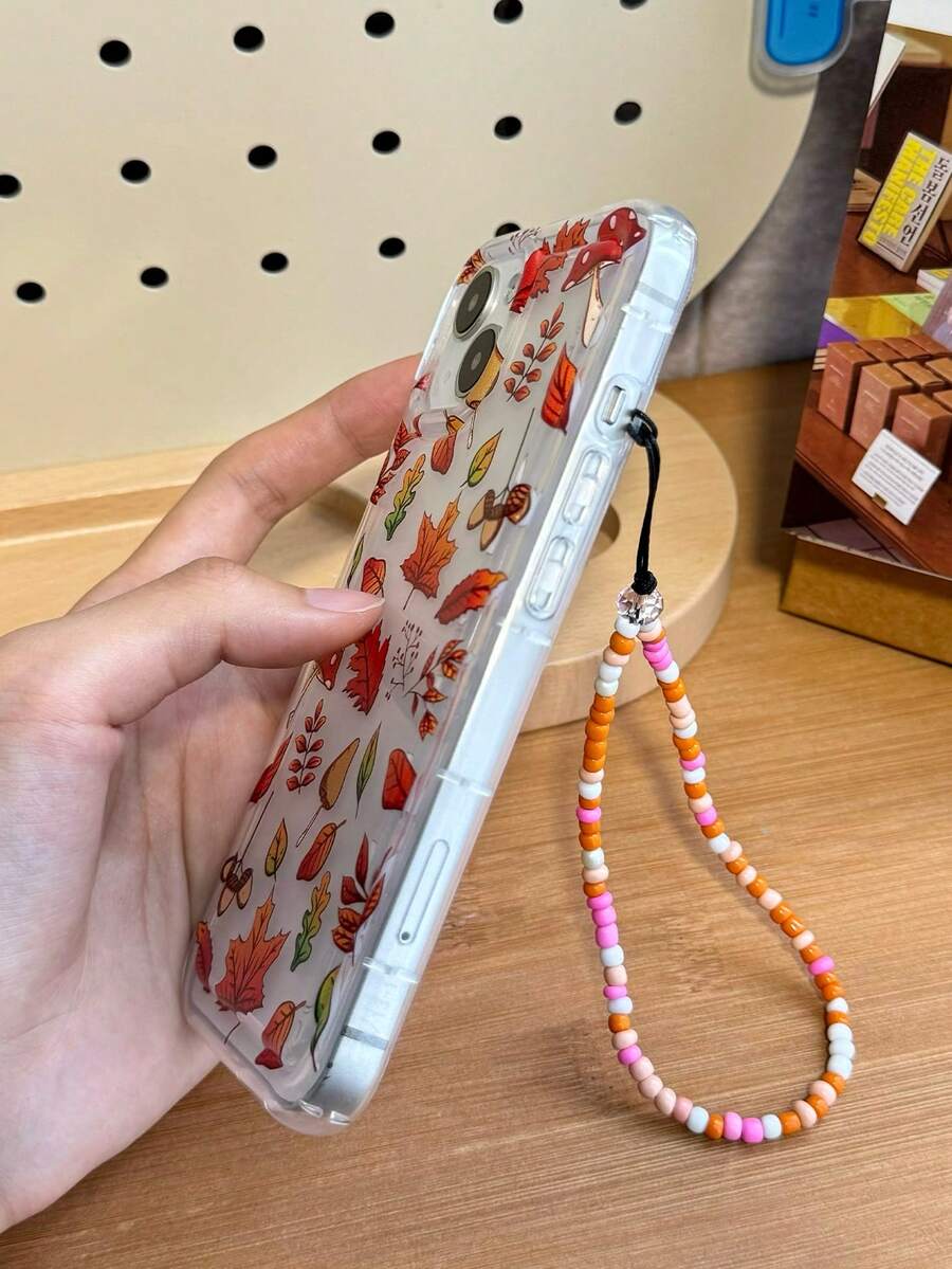 1pc Autumn Maple Leaf Chestnut Mushroom With Orange Pearl Chain Shock