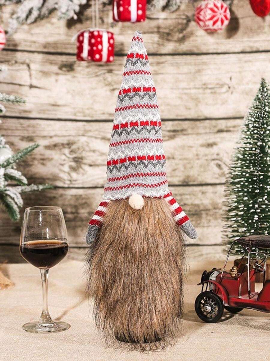 Christmas Knitted Faceless Old Man Long Beard Bottle Hat Bottle Cover