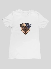 Men's Basic T-Shirt With Robotic Dog Print, 100% Cotton Knit, Short Sleeve, Round Neck - 白色 - 查看 2