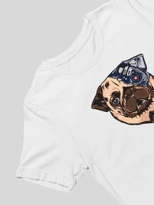 Men's Basic T-Shirt With Robotic Dog Print, 100% Cotton Knit, Short Sleeve, Round Neck - 白色 - 查看 3