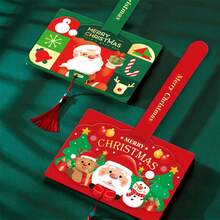 1 tấm thiệp Giáng sinh hoạt hình ông già Noel mới sáng tạo cá nhân hóa gấp ba tấm thiệp trống có thông điệp chúc phúc - Nhiều màu - Xem 1