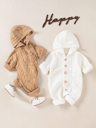 2pcs/Set Newborn Unisex Knitted Jacquard Texture Soft Warm Thickened Comfortable Jumpsuit For Baby Boys And Girls, Autumn/Winter