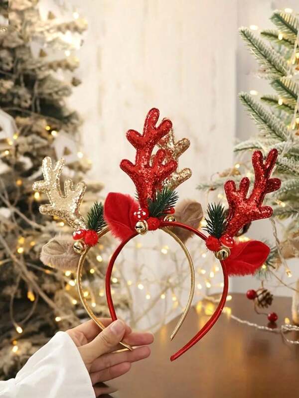 1pc Decoração de cabeça de chifre de veado de Natal, adequada para festas de fim de ano e adereços para fotos