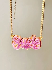 Spersonalizowany naszyjnik z imieniem, akrylowa tabliczka znamionowa, biżuteria - Bling Name Necklace - Personalized Name Chain - Prezenty świąteczne dla dziewczynek