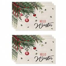 1 cái/4 cái/6 cái Miếng lót đĩa vải lanh Giáng sinh, Bông tuyết, Quả cầu Giáng sinh, Nơ, Cây thông Noel, Quả thông, Họa tiết chữ, Dễ vệ sinh, Thích hợp cho gia đình, Nhà hàng, Trang trí bàn ăn, Đồ gia dụng - Nhiều màu - Xem 14