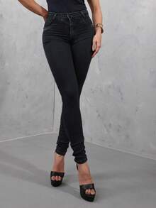 Women's High-Waisted Black Skinny Jeans Lift Your Butt - màu đen - Xem 1