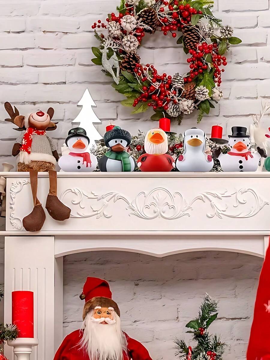 4pcs Christmas Rubber Duck Party Favors, Squeaky Sound Christmas Rubber