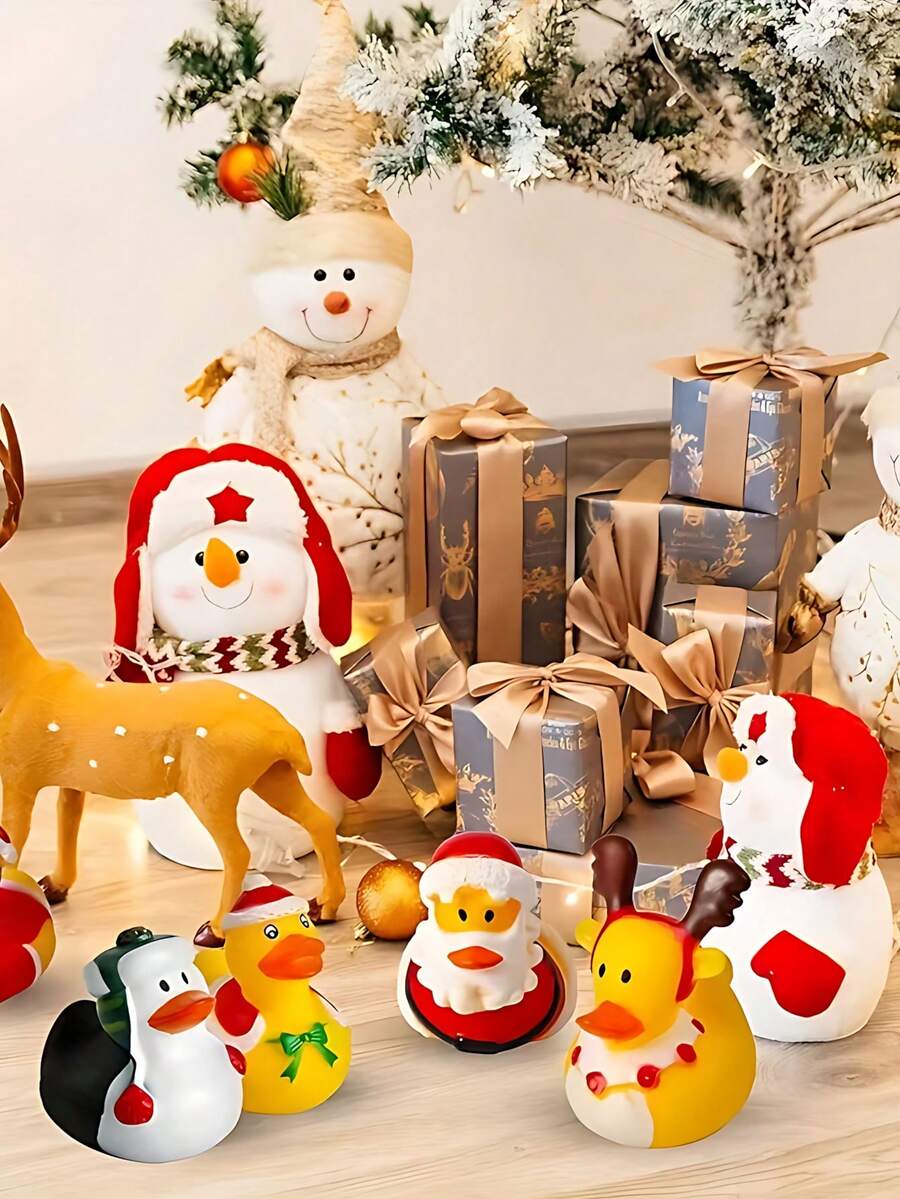 4pcs Christmas Rubber Duck Party Favors, Squeaky Sound Christmas Rubber