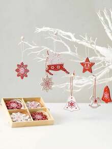 木制圣诞雪花装饰圣诞树挂饰适合制作圣诞派对和家居装饰 - 彩色 - 查看 3
