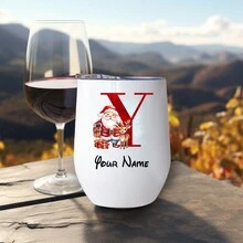 1 个 12 盎司刻字蛋形圣诞酒杯，26 个字母个性化圣诞老人图案双层隔热不锈钢带盖玻璃杯，是送给家人和朋友的完美圣诞礼物 - 彩色的 - 查看 17