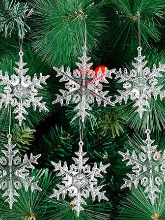 Christmas Decoration 6pcs Transparent Acrylic Snowflake Hanging Ornaments For Christmas Party Decoration