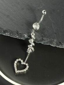 1-3pcs/Set Rhinestone Bow Decor Navel Belly Ring Unsiex Stainless Steel Dangle Belly Button Rings Pink Heart Flower Butterfly Body Piercing Jewelry Navel Belly Bar Gift For Any Occasion Valentines,Mom,Mother,Mother's Day,Gift - Belly Ring - View 6