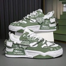 Non-Slip And Durable Casual Lace-Up Sneakers, Street Skateboarding Shoes Suitable For Outdoor Activities, Versatile Fashion Platform Breathable Running Shoes. - 綠色 - 查看 5