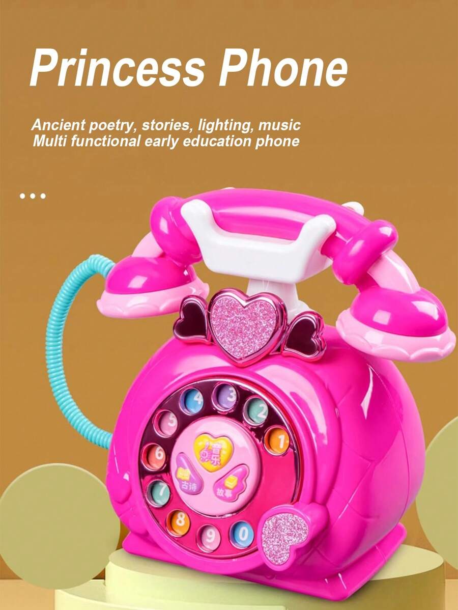1pc New Kids Princess Telephone Retro Landline Toy Multi-Functional Early Education Enlightening Baby Infant Toy, Learning Chinese Stories Girls Toy