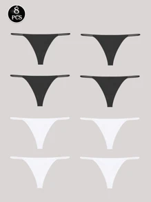 8pcs/Set Solid Color Seamless Thin-Edge Low-Rise Thong Panties, Comfortable & Sexy For Women - 彩色 - 查看 6