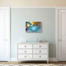 1pcs Golden Canvas Wall Art Blue Modern Abstract Painting Prints Colorful Smoke Billowing On White Background Energetic Artwork Pictures For Living Room Bedroom Hallway Wall Decoration With Framed Ready To Hang