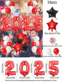 39 件新年气球套装，32 英寸粉红金银色玫瑰金黑色绿色数字气球，18 英寸星形铝箔气球，适合新年快乐派对装饰 - 彩色 - 查看 20
