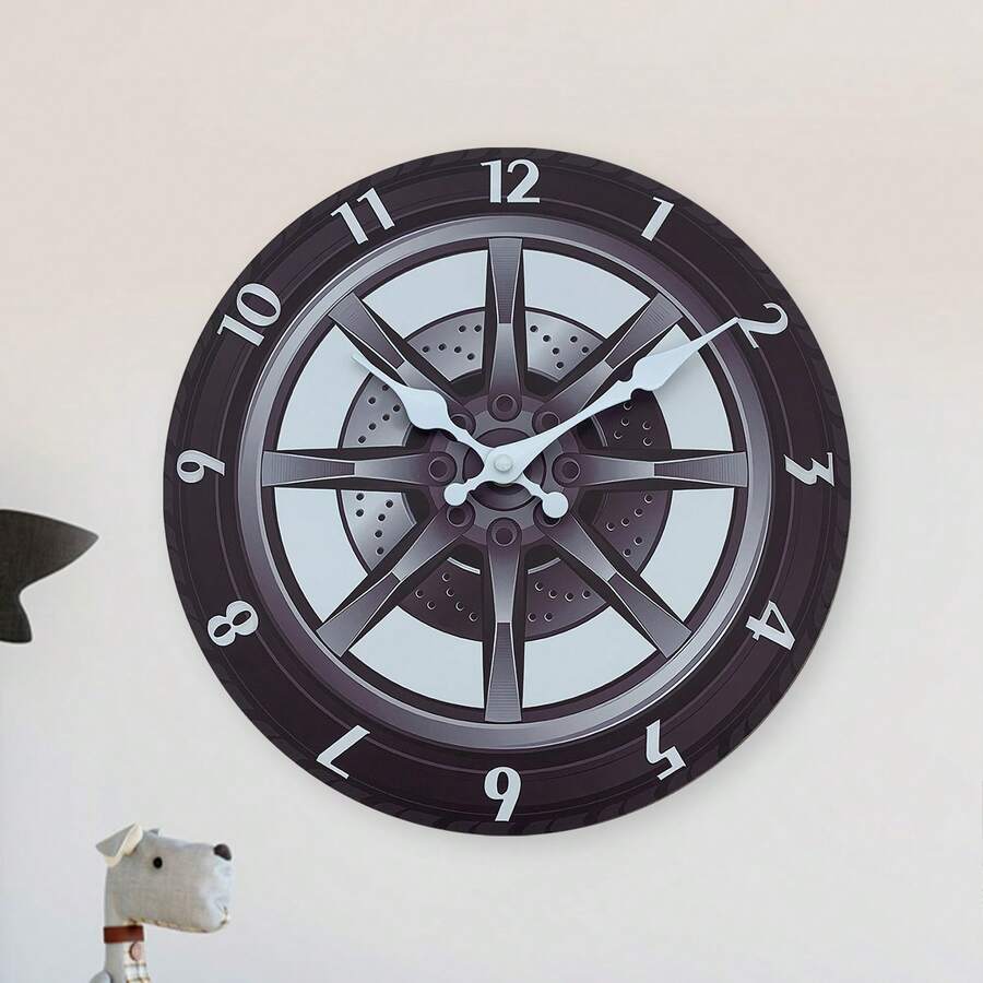 1pc Creative Car Tire Wooden Wall Clock, Silent NonTicking For Living