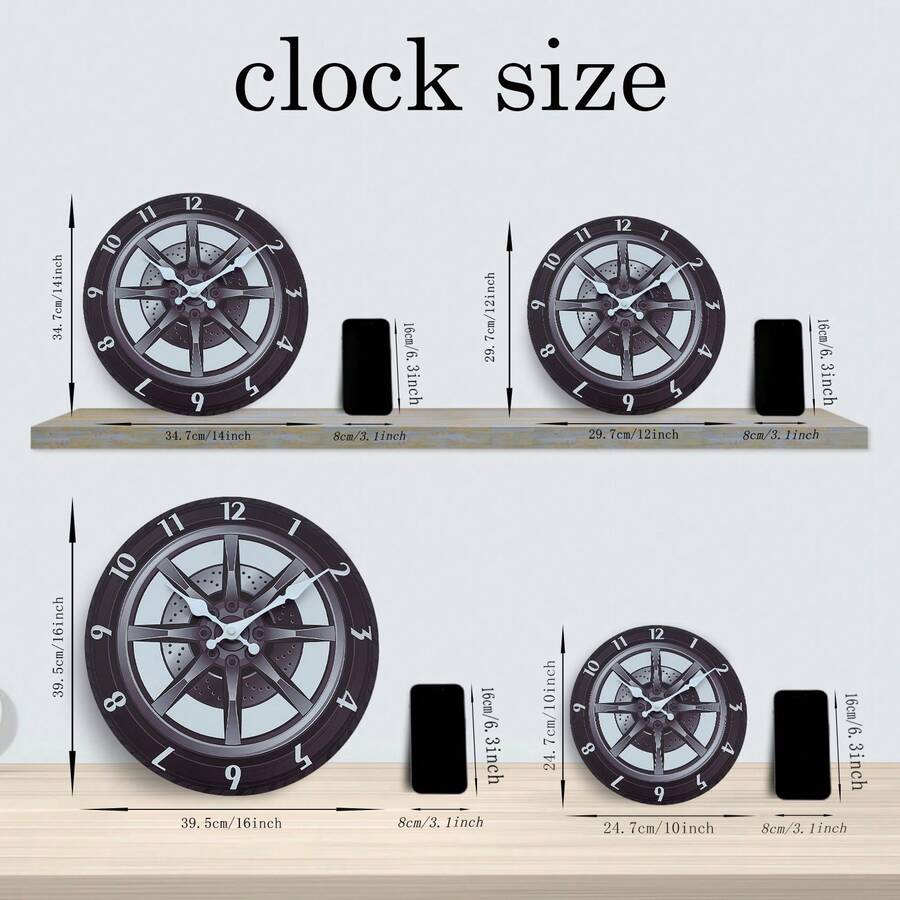 1pc Creative Car Tire Wooden Wall Clock, Silent NonTicking For Living