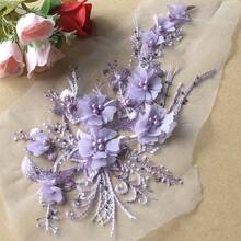 1 件精致 3D 串珠雪纺花朵贴片，用于婚纱的装饰贴花 - 彩色 - 查看 11