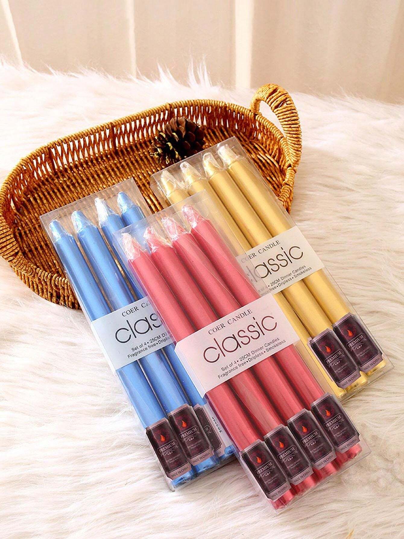 Boxed Set Of Classic Electroplated Tapered Long Candle Sticks, Romantic