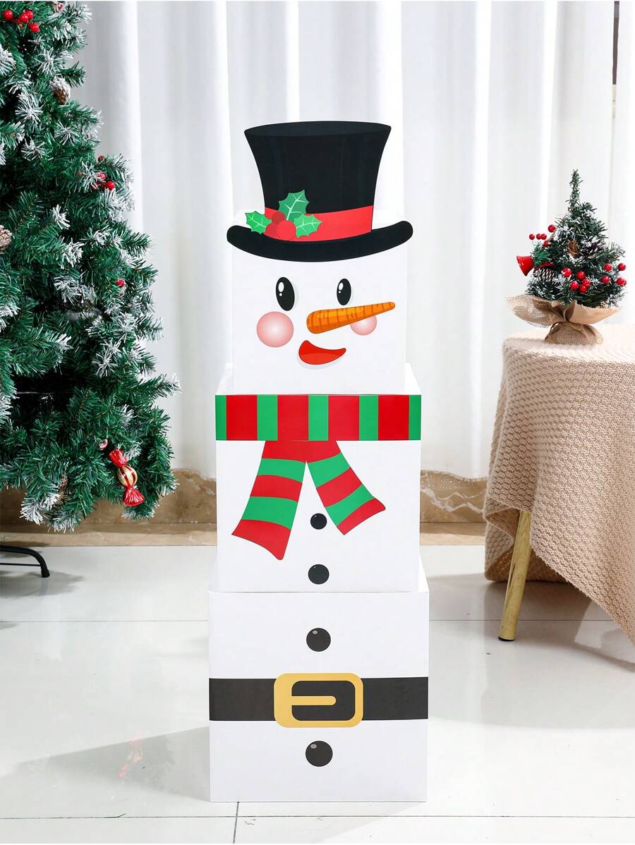 3件套圣诞雪人嵌套盒，圣诞节和新年礼物包装惊喜盒，2025圣诞新年派对家居装饰，房间装饰，桌面装饰，摄影道具