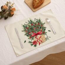 1 cái/4 cái/6 cái Miếng lót đĩa vải lanh Giáng sinh, Bông tuyết, Quả cầu Giáng sinh, Nơ, Cây thông Noel, Quả thông, Họa tiết chữ, Dễ vệ sinh, Thích hợp cho gia đình, Nhà hàng, Trang trí bàn ăn, Đồ gia dụng - Nhiều màu - Xem 8