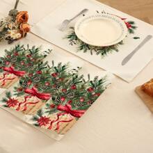 1 cái/4 cái/6 cái Miếng lót đĩa vải lanh Giáng sinh, Bông tuyết, Quả cầu Giáng sinh, Nơ, Cây thông Noel, Quả thông, Họa tiết chữ, Dễ vệ sinh, Thích hợp cho gia đình, Nhà hàng, Trang trí bàn ăn, Đồ gia dụng - Nhiều màu - Xem 4