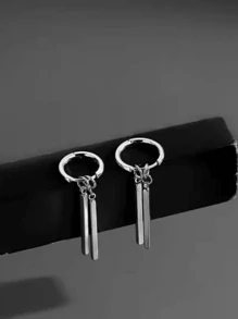 1pc Titanium Steel Stud Earrings Men's Hip Hop Simple Earrings, Removable Black And White Double Color Double Rod Earrings, Suitable For Daily Wear