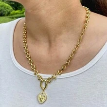 1PC Thiết kế nhiều lớp Cánh hoa mận Mặt dây chuyền tôn giáo Đức Mẹ Đồng Trinh Mary Trang sức - Vàng - Xem 6