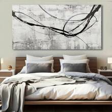 1pc Canvas Wall Decor Abstract Canvas Wall Art Black Wall Decor For Gift, Bedroom, Office, Living Room, Cafe, Bar, Home And Dormitory Ready To Hang Wooden Frame - 彩色 - 查看 1