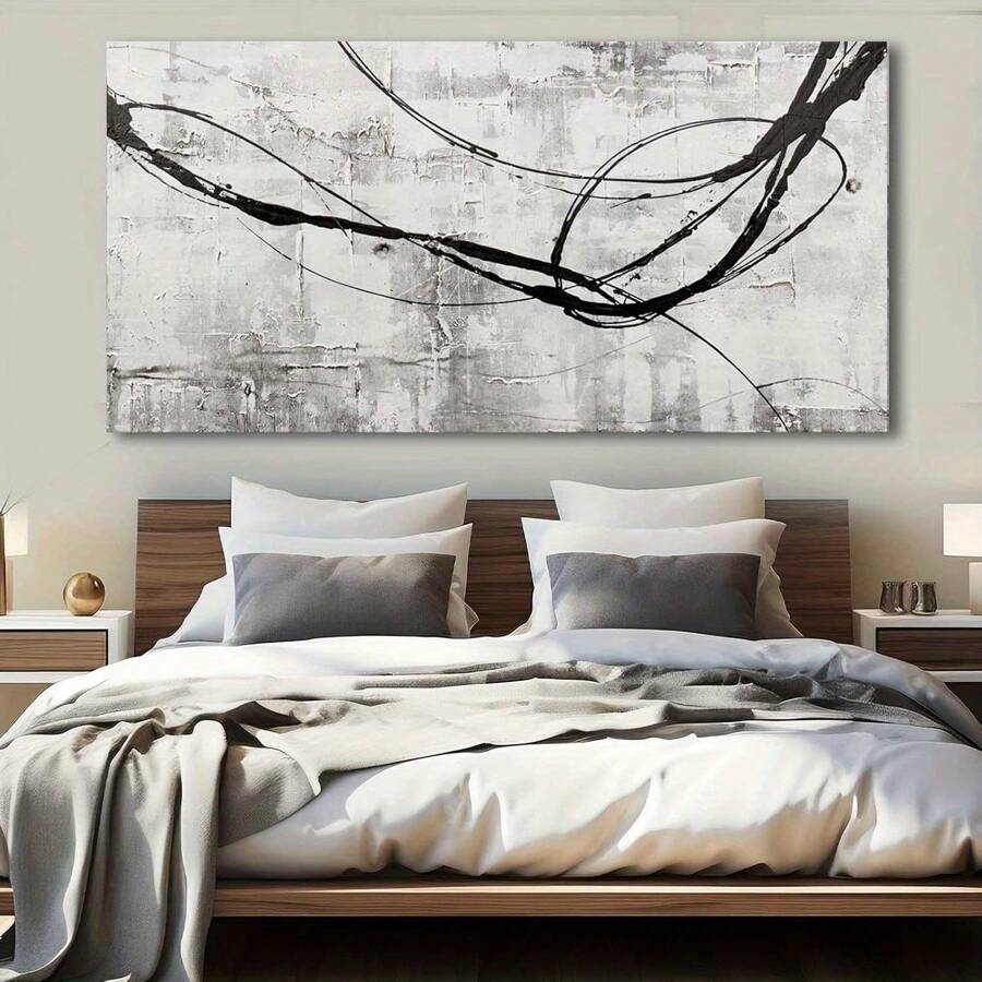 1pc Canvas Wall Decor Abstract Canvas Wall Art Black Wall Decor For Gift, Bedroom, Office, Living Room, Cafe, Bar, Home And Dormitory Ready To Hang Wooden Frame - 彩色 - 查看 1