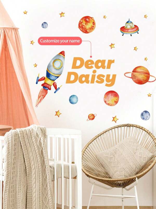 1 pièce 30*120cm/11,81*47,24 po Stickers muraux amovibles en PVC avec motif astronaute, planète, fusée, pour la décoration de la chambre ou du salon. Décorations de Noël