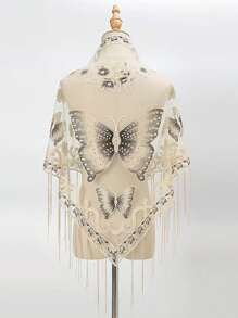 1pc Butterfly Embroidery Lace Hollow Triangular Scarf/Shawl - Multicolor - View 18