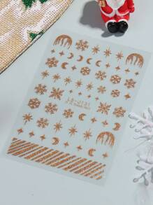 2 Sheets Gold Glitter Powder Snowflake Nail Art Stickers Star Moon 3D Self Adhesive Gold Snowflake Nail Decals Xmas Nail Supplies Manicure Sliders