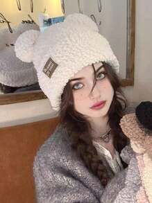1 件女士冬季针织帽，带毛绒熊耳朵，厚实保暖衬里，适合日常使用、旅行、滑雪、郊游 - 彩色 - 查看 4