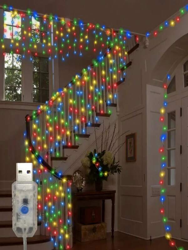1pc USB Powered Icicle Christmas Lights, 96 LEDs, 4m/13ft Indoor And Outdoor String Lights, 8 Lighting Modes For Bedroom, Stage, Courtyard, Tree, House And Christmas Decorations,Room Decor Christmas Decor Christmas Light Bedroom Decor Home Decor Party Decor Holiday Festival Christmas Gift Thanksgiving Christmas Tree Decor Ornaments