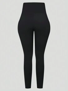 1件瑜伽基础款纽扣七分运动紧身裤超高腰钩扣腰带瑜伽裤紧身裤